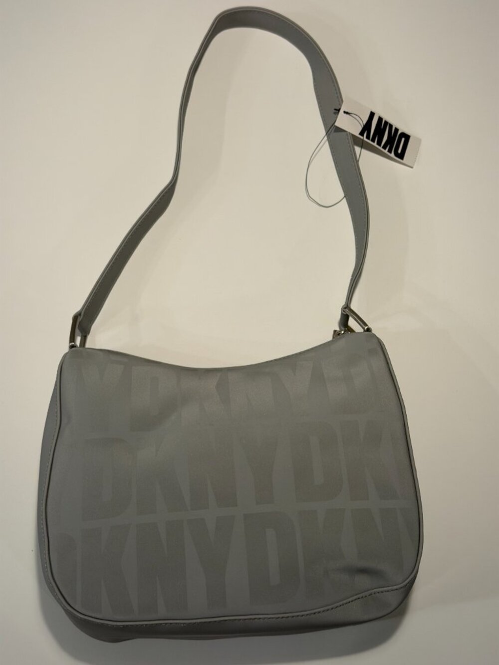 DKNY Gray Logo Print Shoulder Bag Purse Zipper Monogram Print Y2K